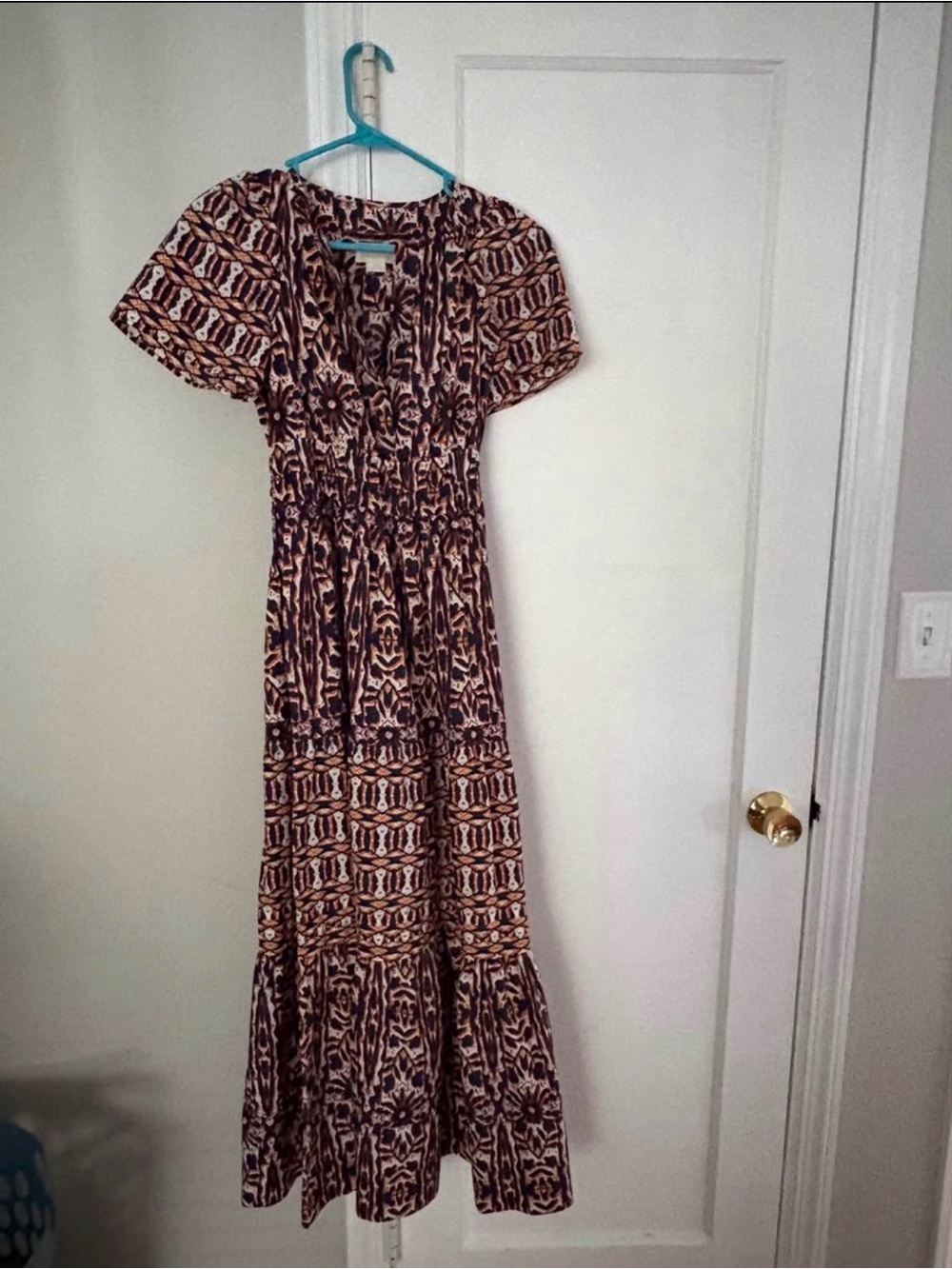 Anthropologie Brown and Cream Patterned Maxi Dress